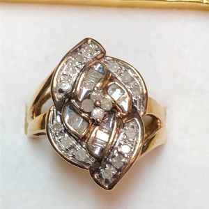 10k yellow gold genuine diamond cocktail ring